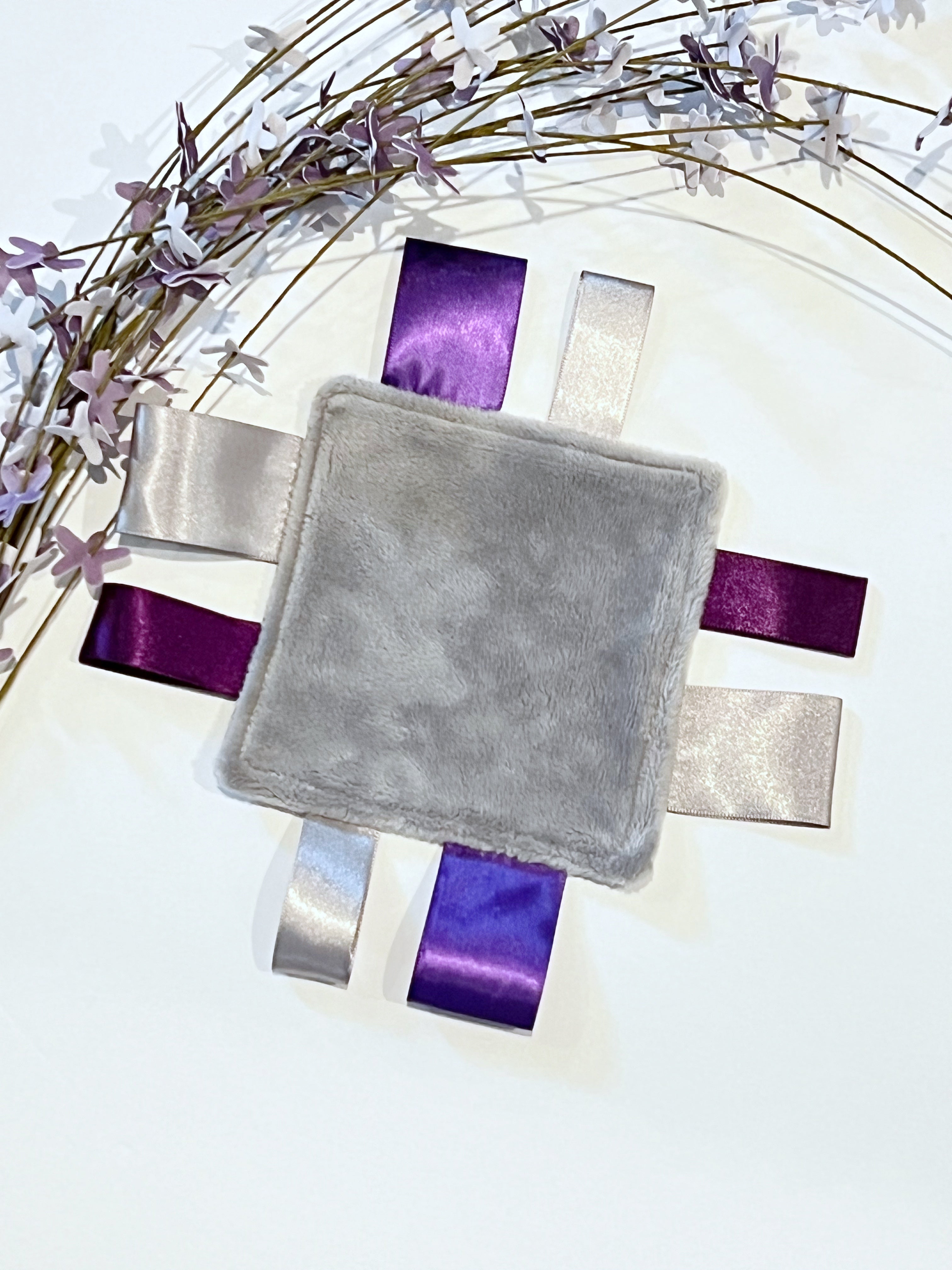 Satin and minky sensory 5" pocket or purse size tag lovey for any age, calming, soothing, variety of colors