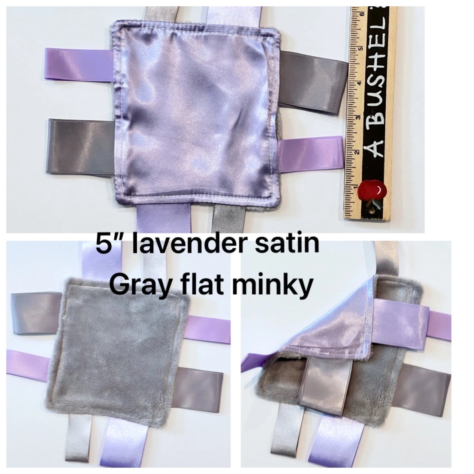 Pocket Size Sensory Lovey 5" size made from Satin & Minky or Luxe Fur with Ribbon Tags for Comfort and Sensory calming or Toy for Kids through Adults