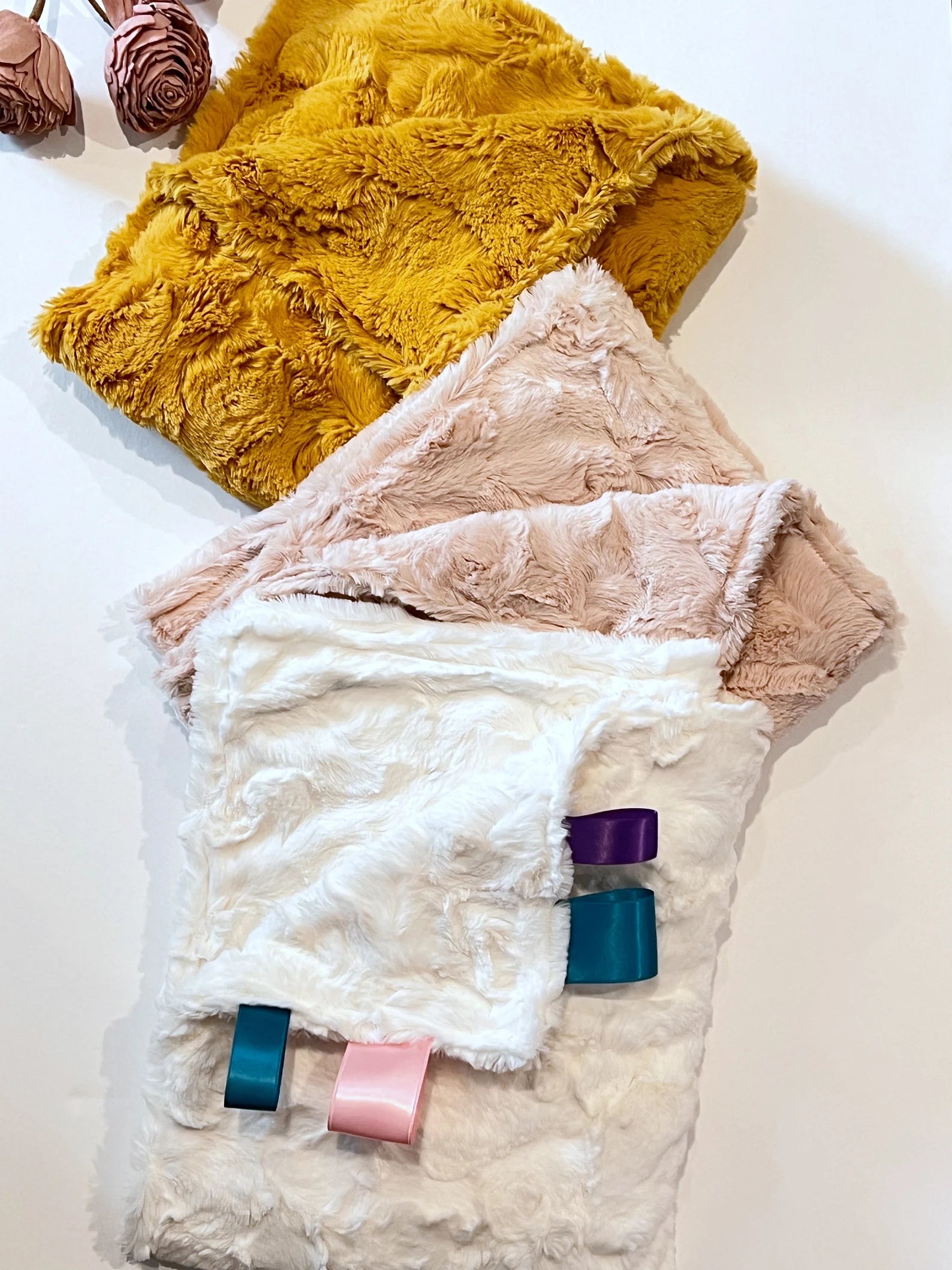 Double-Sided Luxe Fur Lovey Blanket – Sensory Security Comfort Blanket for Baby, Child, Teen & Adult – Personalized Minky Lovey with Tag Option