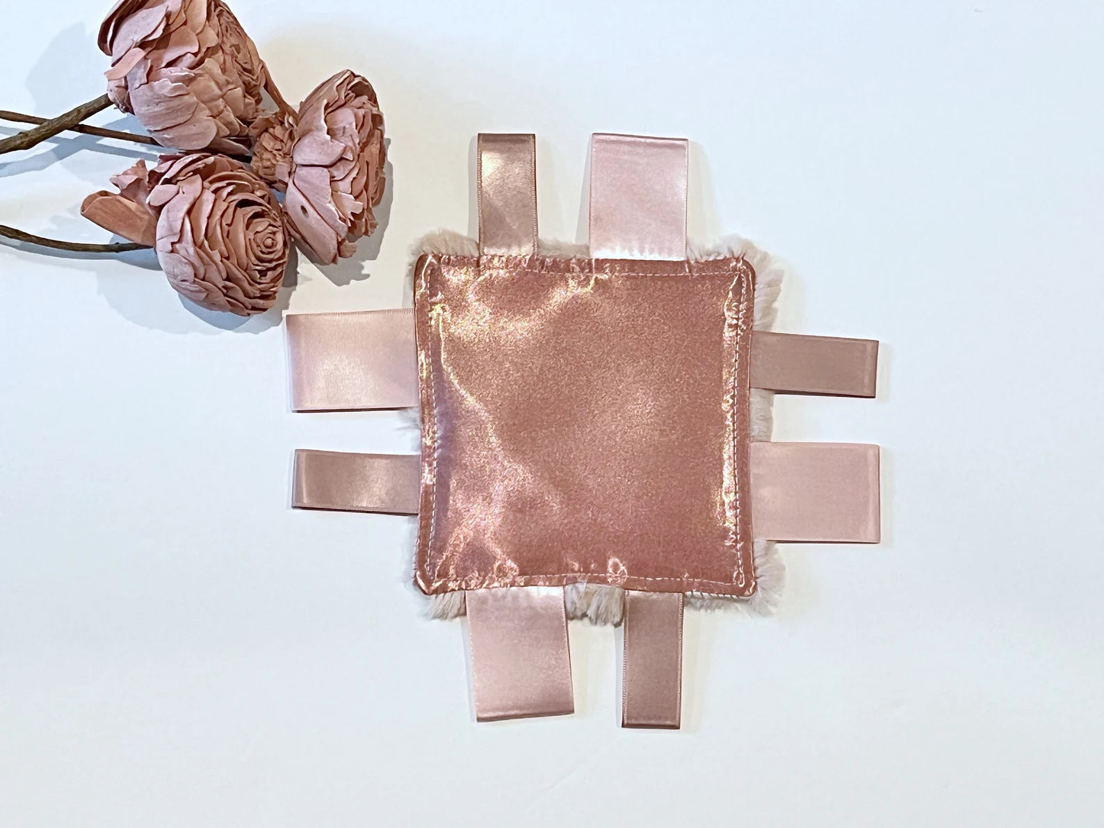 Pocket Size Sensory Lovey 5" size made from Satin & Minky or Luxe Fur with Ribbon Tags for Comfort and Sensory calming or Toy for Kids through Adults