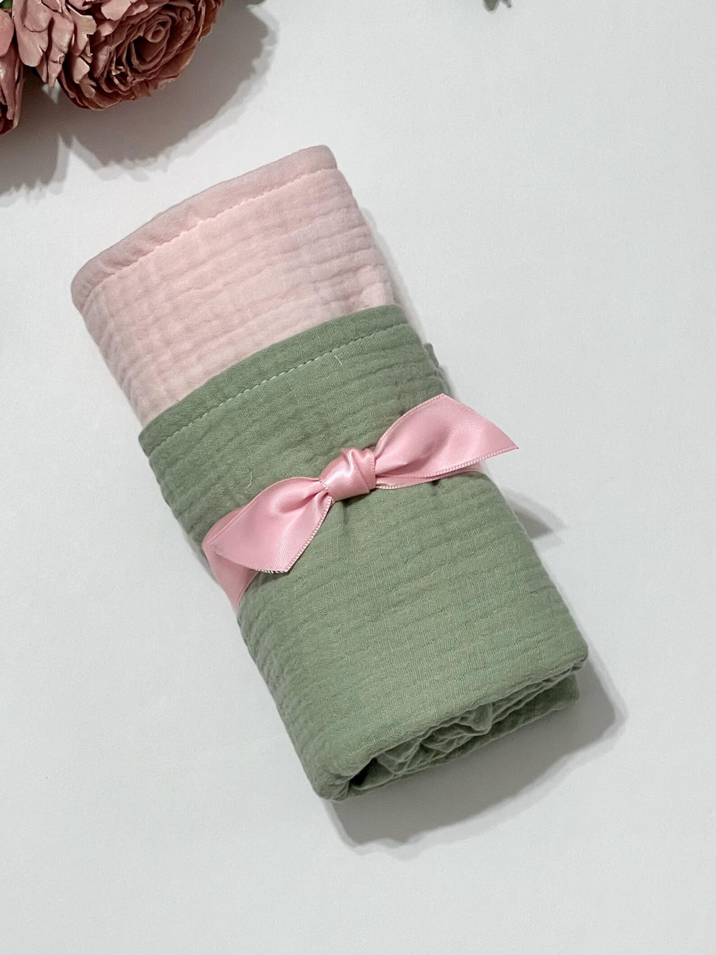 Muslin Cotton Baby Burp Cloth Set (2 Pack) – Soft 4-Layer Absorbent Gauze Burp Cloths – Boho Neutral & Woodland Nursery Colors