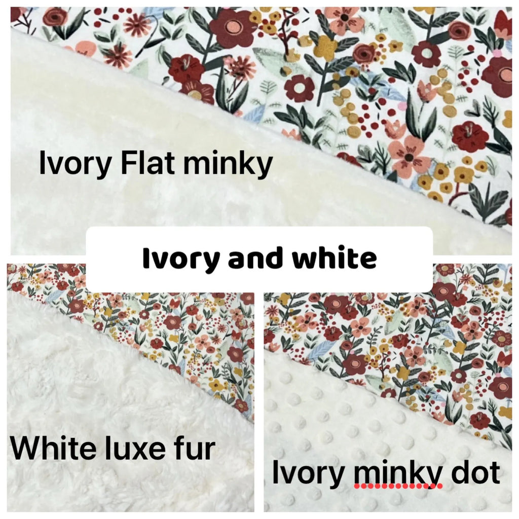Boho Floral Baby Girl Lovey Blanket – 18" Security Blanket with Minky or Luxe Fur Backing – Personalized Baby Lovey Gift