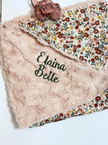 Boho Floral Baby Girl Lovey Blanket – 18" Security Blanket with Minky or Luxe Fur Backing – Personalized Baby Lovey Gift