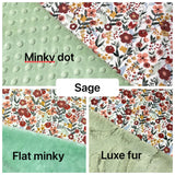 Boho Floral Baby Girl Lovey Blanket – 18" Security Blanket with Minky or Luxe Fur Backing – Personalized Baby Lovey Gift