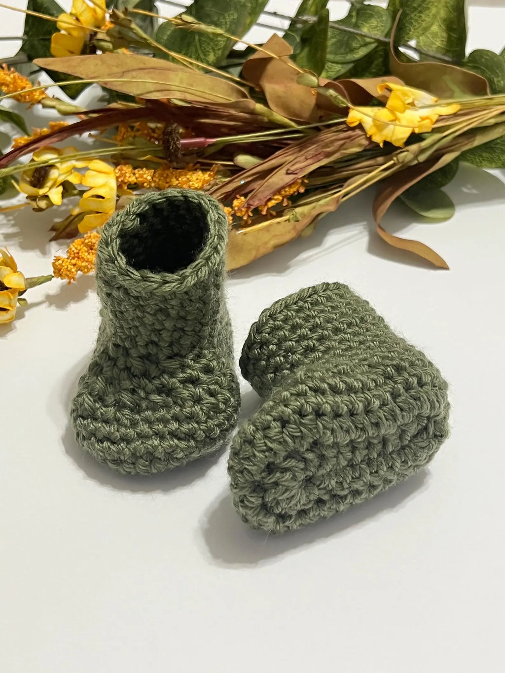 Hand Crocheted Baby Booties (0–3 Months) are Soft Stay-On for Newborn gift in Sage, Olive, Pink, Purple & More – Gift Ready Set