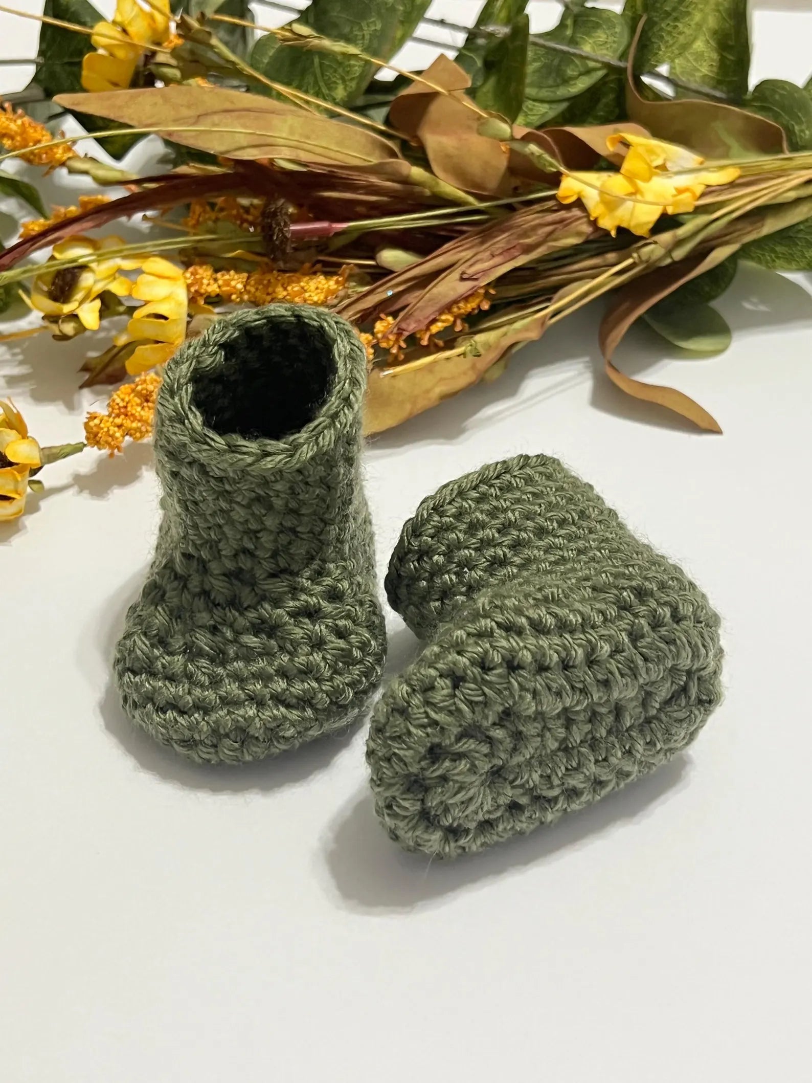 Hand Crocheted Baby Booties (0–3 Months) are Soft Stay-On for Newborn gift in Sage, Olive, Pink, Purple & More – Gift Ready Set