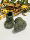 Hand Crocheted Baby Booties (0–3 Months) – Soft Stay-On Newborn Booties in Sage, Olive, Pink, Purple & More – Gift Ready Set