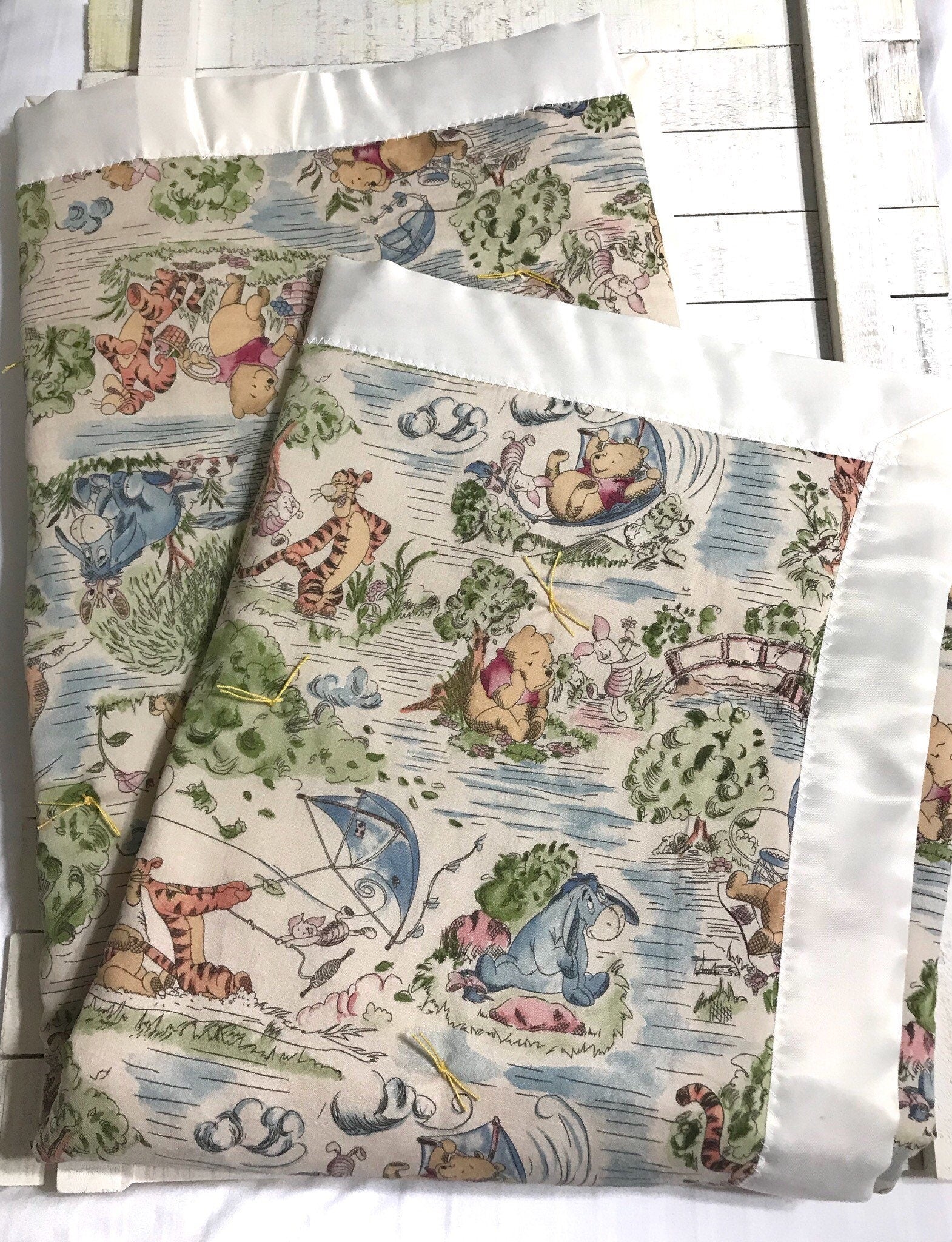 Baby crib Blanket made from Winnie the Pooh fabric with satin binding for girl or boy, personalized  baby gift