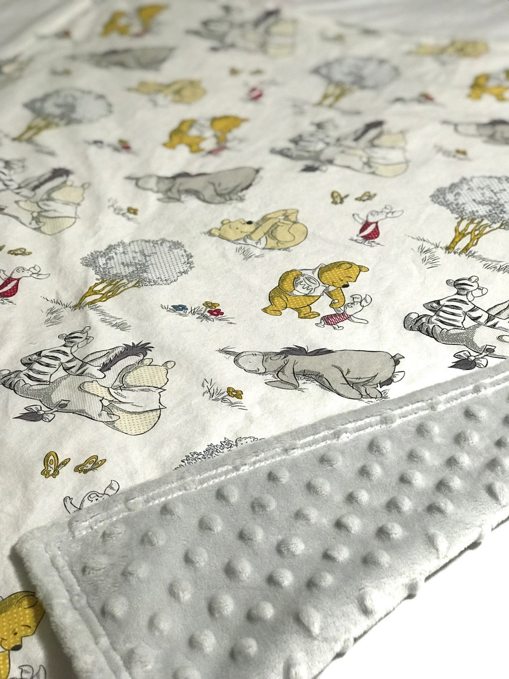 Personalize Baby Blanket made from Winnie the Pooh fabric for girl or boy in Cotton and minky, baby shower gift, Piglet Eeyore Tigger print