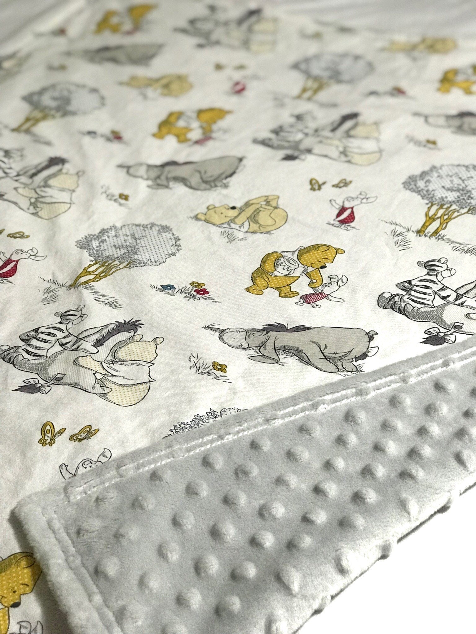Personalize Baby Blanket made from Winnie the Pooh fabric for girl or boy in Cotton and minky, baby shower gift, Piglet Eeyore Tigger print