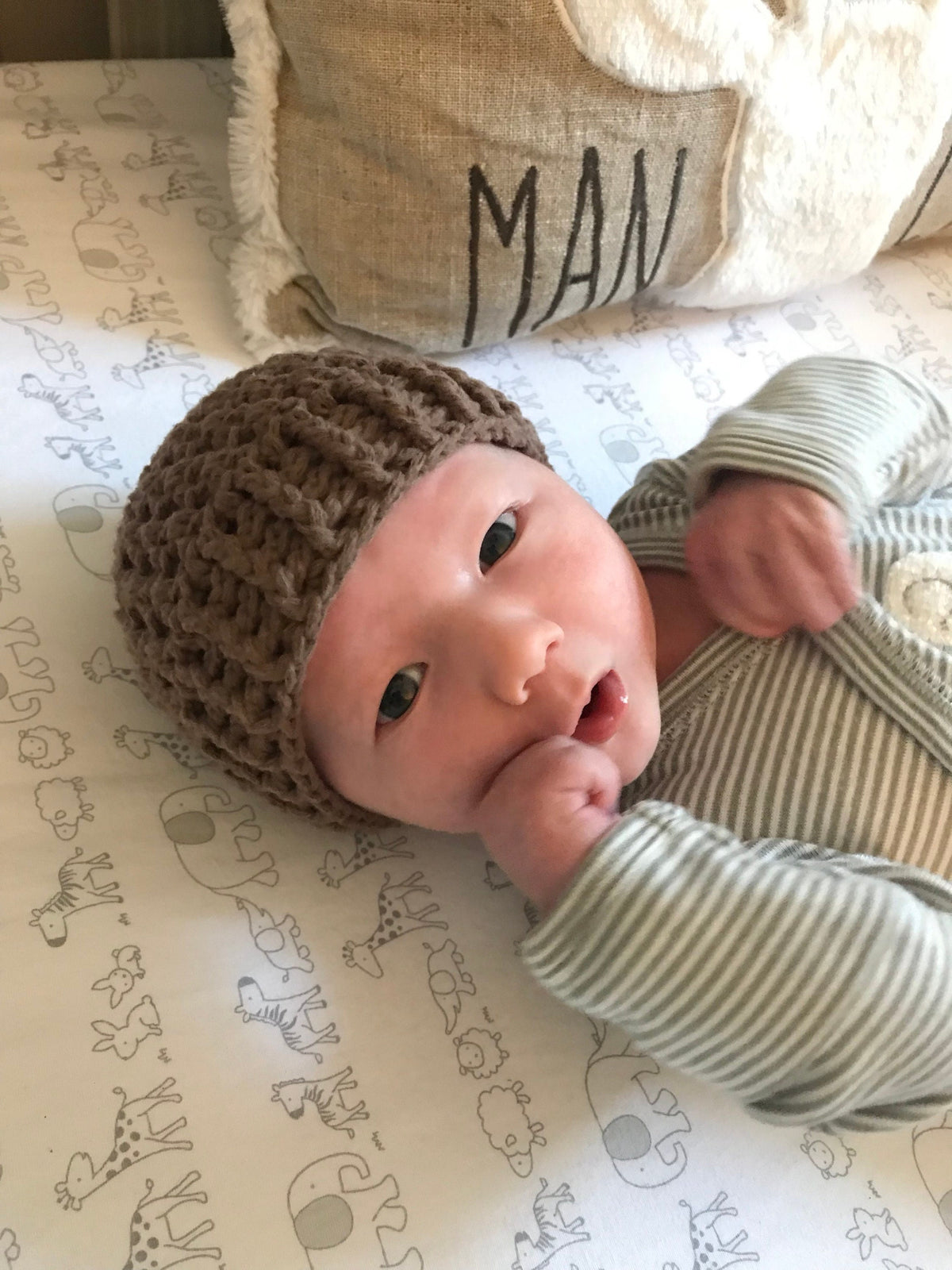 Newborn or baby hand crocheted skull cap hat for photo prop or chilly days, shower gift, choose color and sizes newborn through 12 months