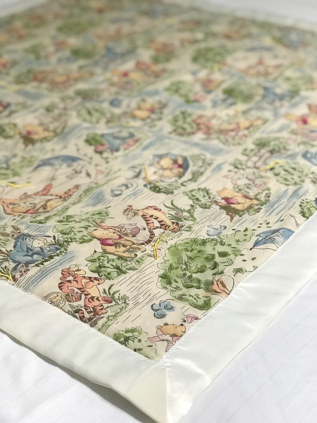 Baby crib Blanket made from Winnie the Pooh fabric with satin binding for girl or boy, personalized  baby gift