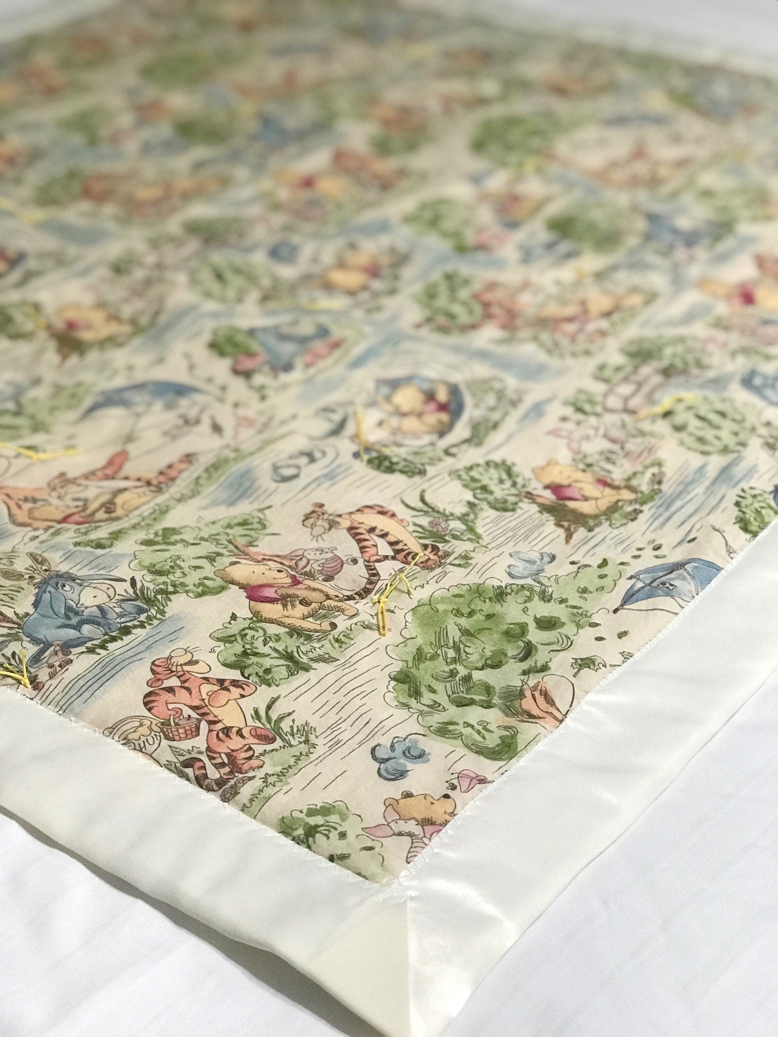 Baby crib Blanket made from Winnie the Pooh fabric with satin binding for girl or boy, personalized  baby gift