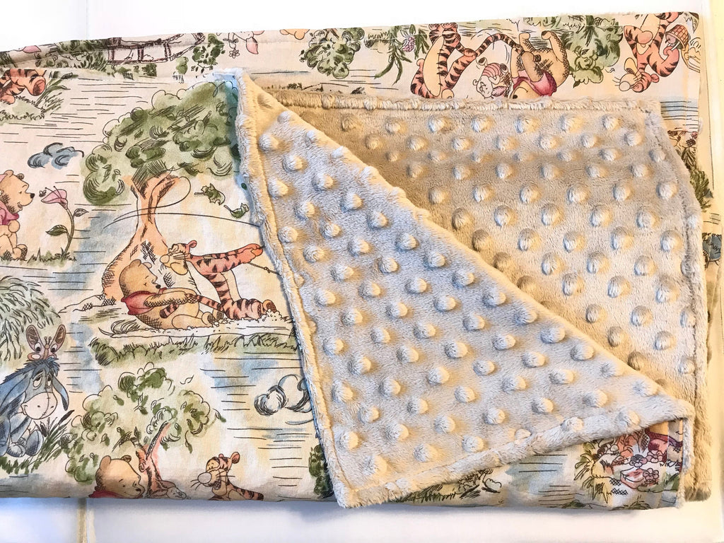 Personalized Baby nursery Blanket made from Winnie the Pooh fabric for boy or girl, Cotton and minky baby gift, Winnie the Pooh baby blanket