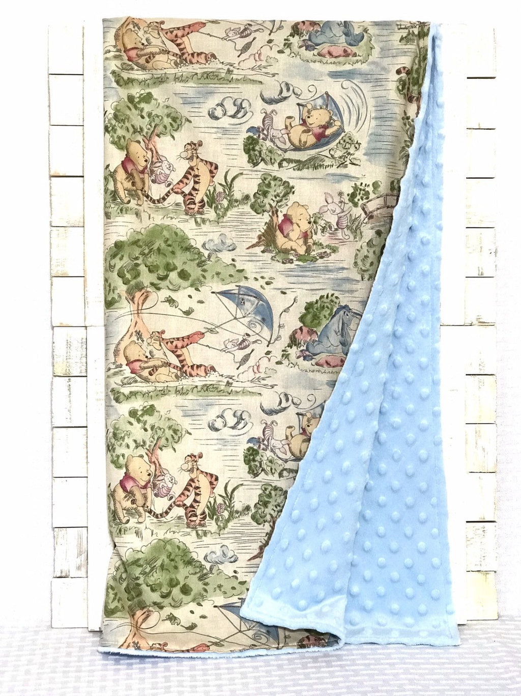 Baby crib Blanket made from Winnie the Pooh fabric ~ baby boy blanket in Cotton and blue minky, baby shower gift, 32"x36" or 32 x 40