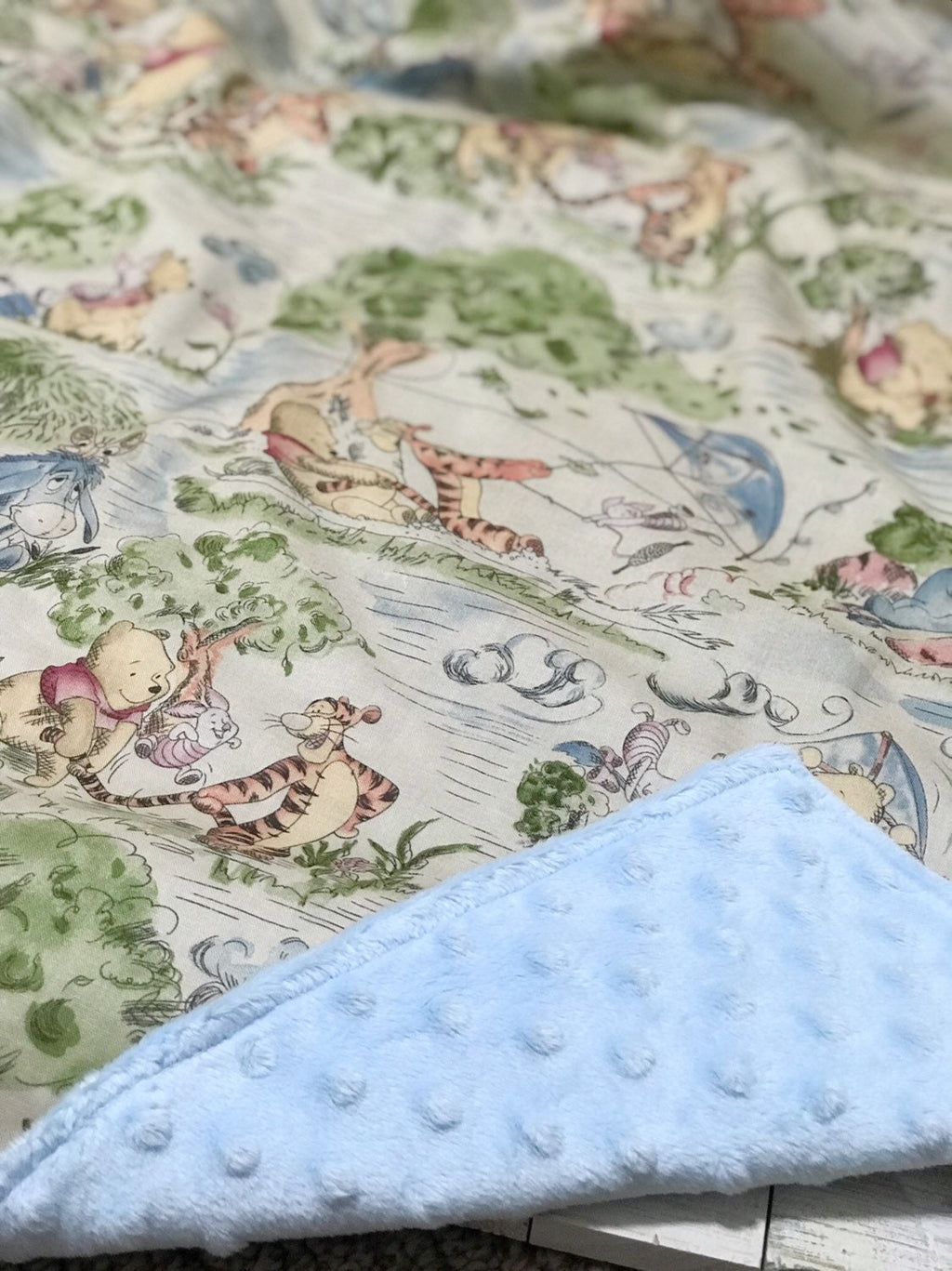 Baby crib Blanket made from Winnie the Pooh fabric ~ baby boy blanket in Cotton and blue minky, baby shower gift, 32"x36" or 32 x 40