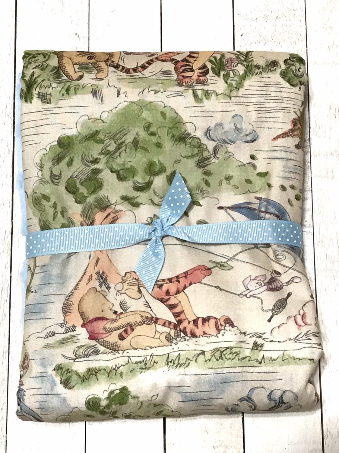 Baby crib Blanket made from Winnie the Pooh fabric ~ baby boy blanket in Cotton and blue minky, baby shower gift, 32"x36" or 32 x 40