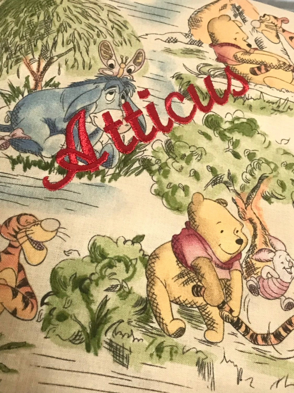Baby crib Blanket made from Winnie the Pooh fabric with satin binding for girl or boy, personalized  baby gift