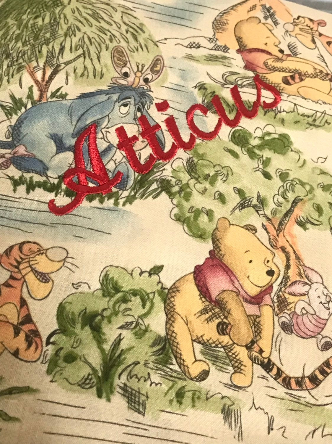 Baby crib Blanket made from Winnie the Pooh fabric with satin binding for girl or boy, personalized  baby gift
