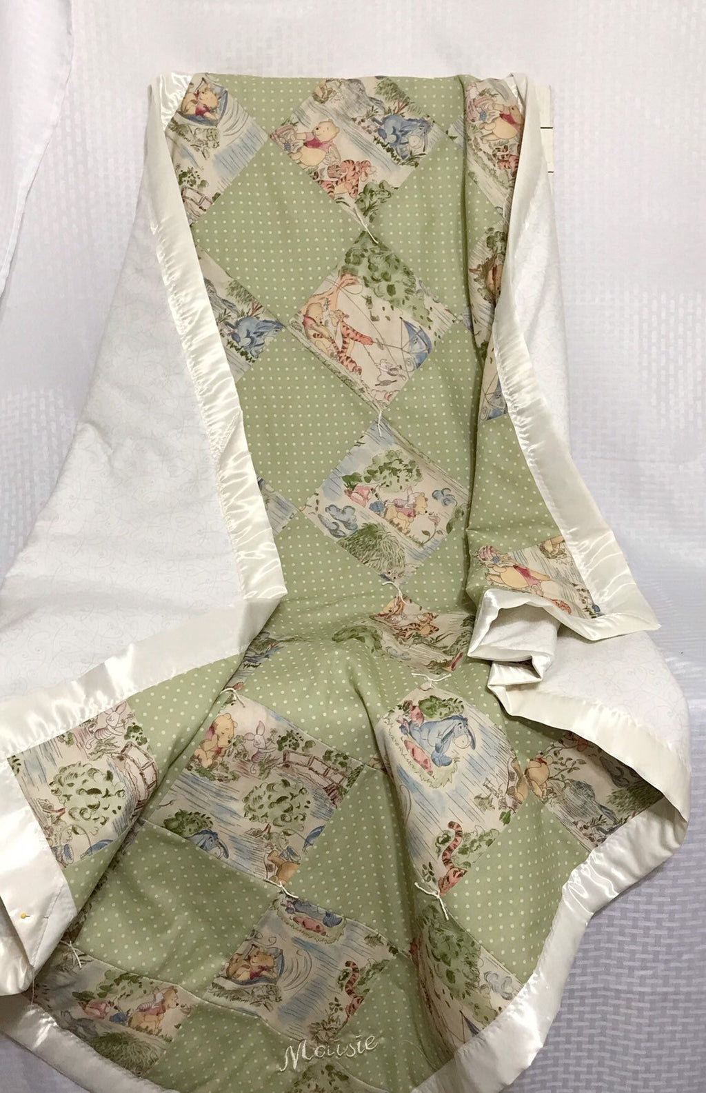 Baby crib Blanket made from Winnie the Pooh Cotton for girl or boy or adult nursery bedding with satin binding, baby shower gift personalize