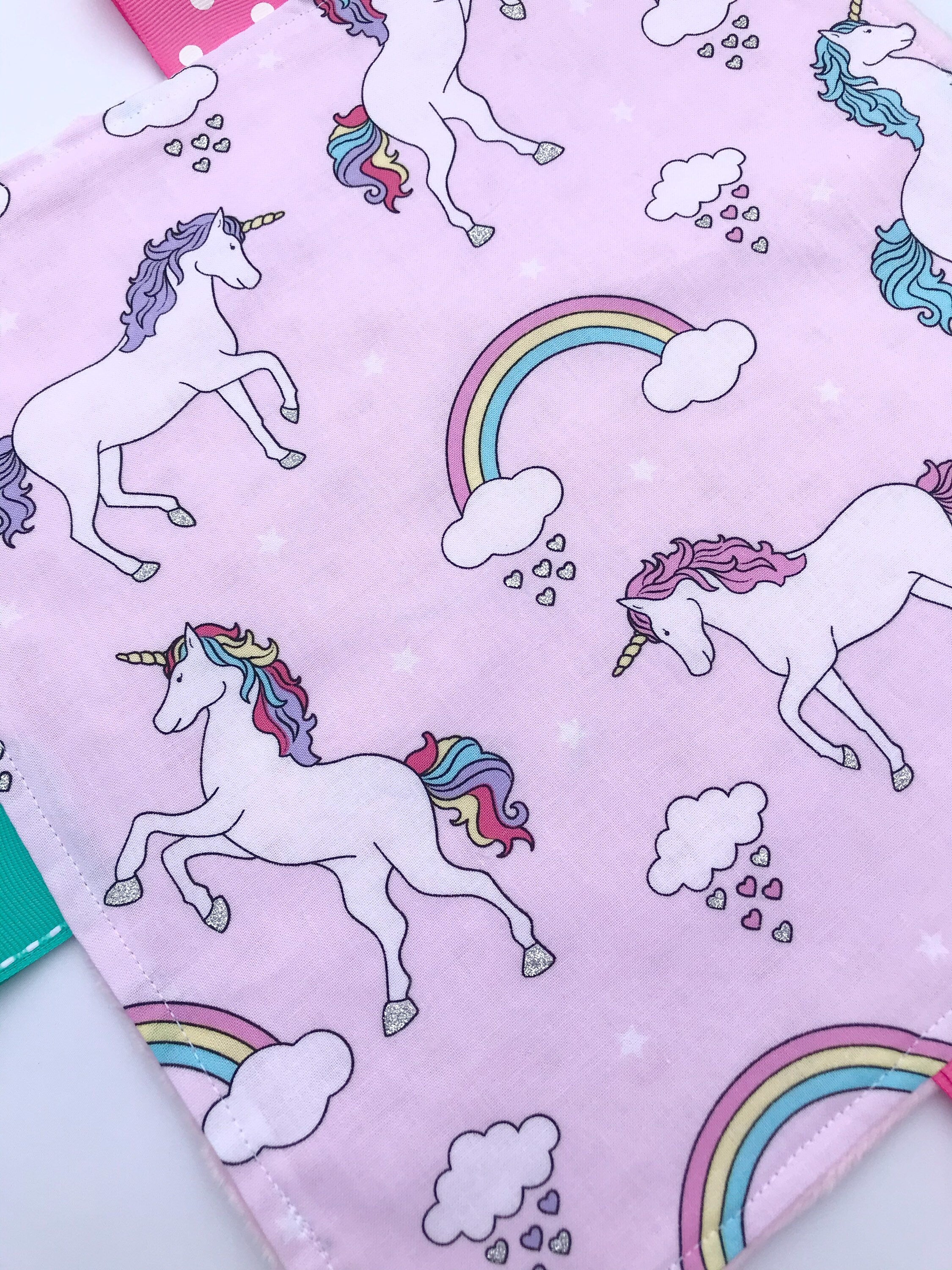 Unicorns Baby girl lovey blanket |toddler sensory toy | crinkle option | pink fabric | can personalize | baby shower gift | choose minky
