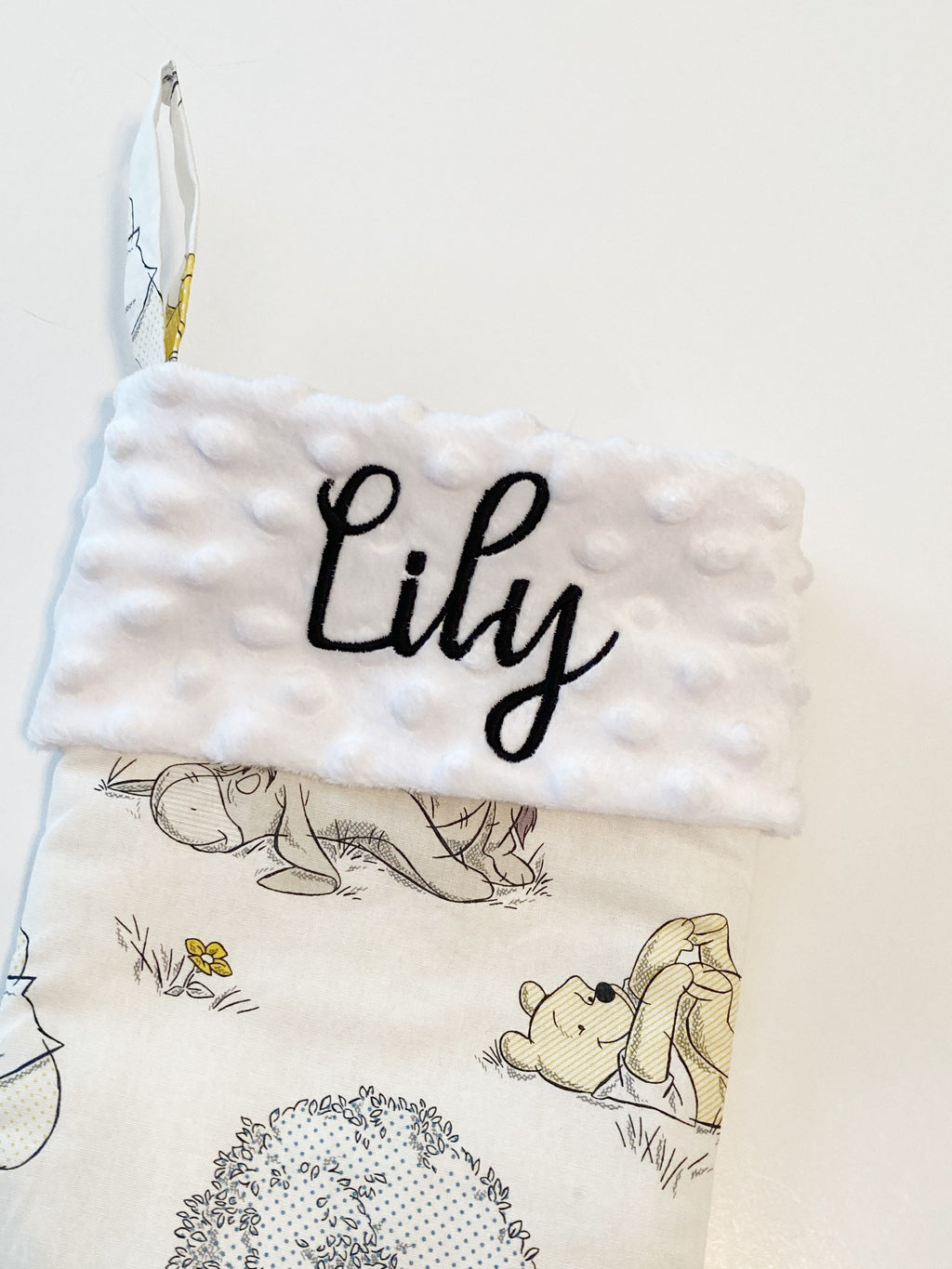 Christmas stocking for baby child adult, personalized made from Winnie the Pooh fabric, fully lined, boy or girl, First Christmas