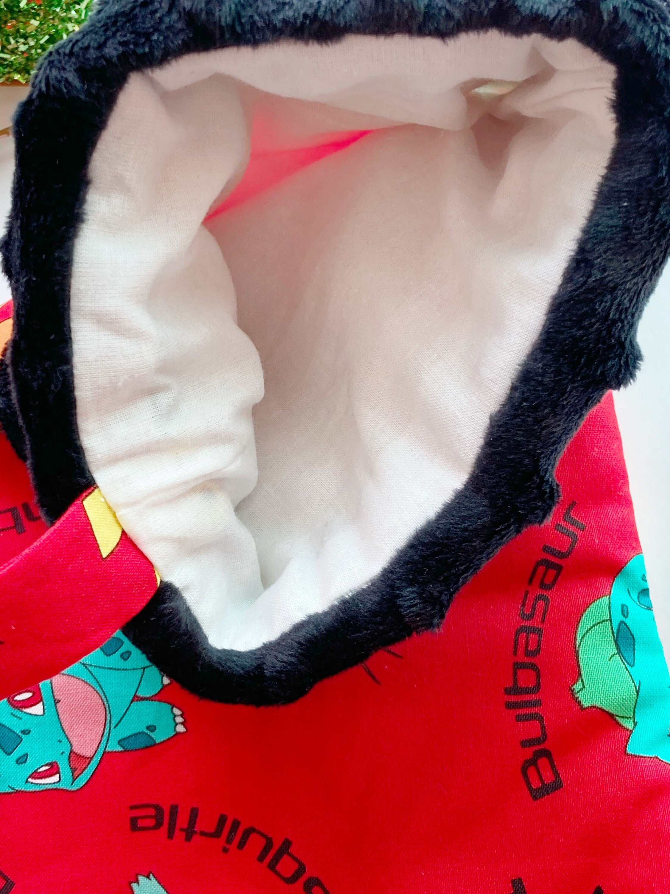 Personalized Christmas stocking made from red Pokemon fabric fully lined, Pikachu in Cotton with Minky cuff, 18” large stocking for gamer
