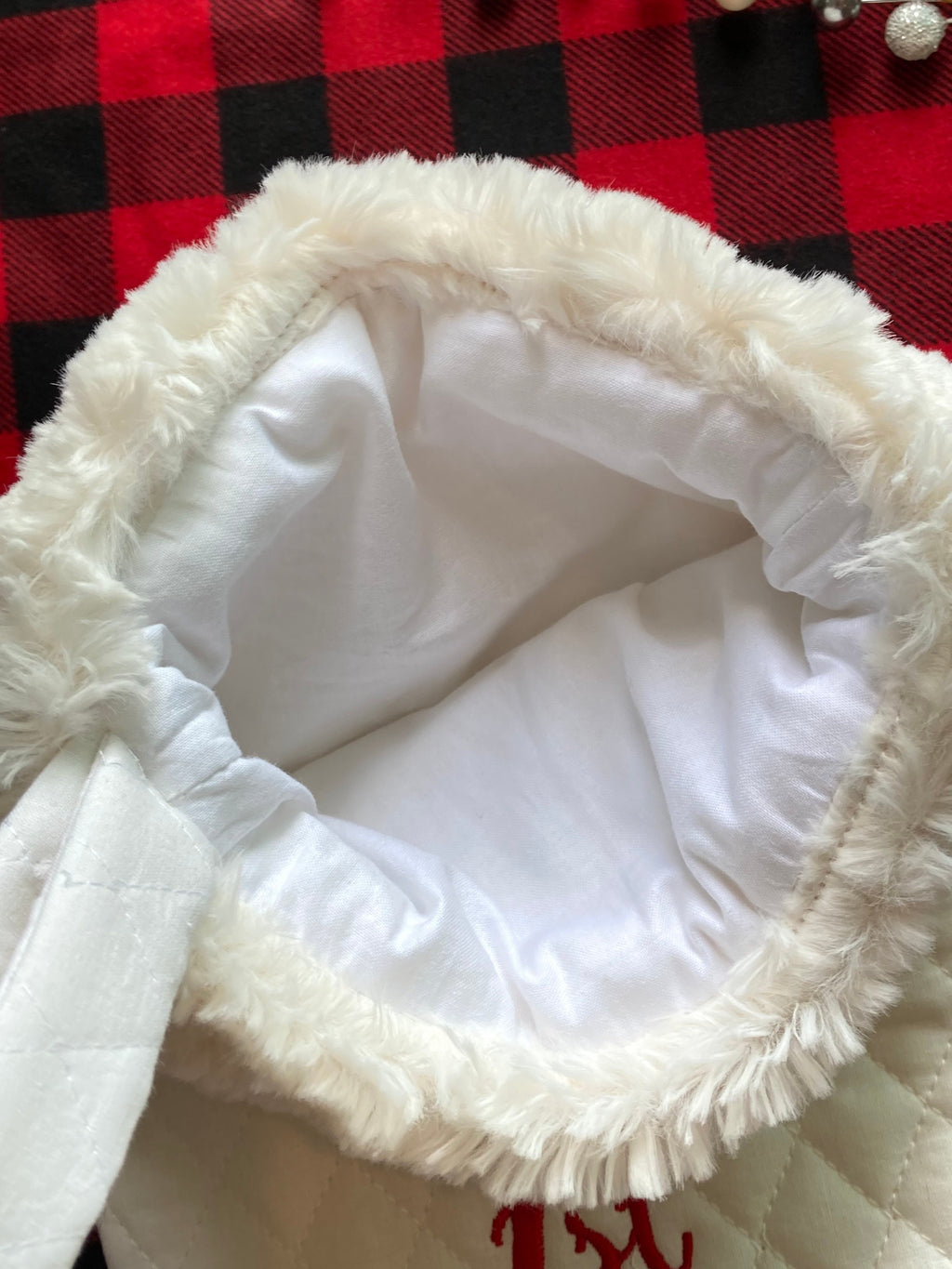 Personalized Baby’s First Christmas stocking, fully lined boy or girl newborn gift, quilted and luxe fur cuff 18” heirloom, quality handmade