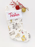 Christmas stocking for baby to adult, personalized made from Winnie the Pooh neutrals fabric, fully lined, boy girl, First Christmas