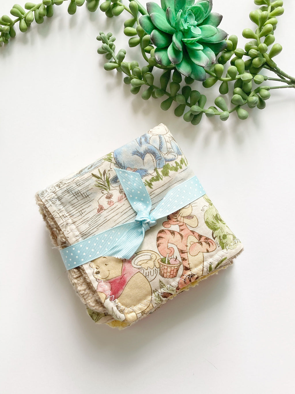 Baby toddler wash cloths sewn from Winnie the Pooh fabric for girl or boy in cotton and terry cloth, shower gift, set of 3 wash rags, 10” ea