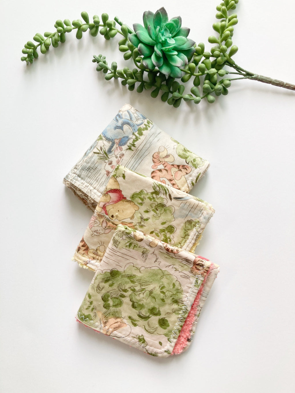 Baby toddler wash cloths sewn from Winnie the Pooh fabric for girl or boy in cotton and terry cloth, shower gift, set of 3 wash rags, 10” ea