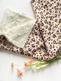 Personalize leopard Baby Blanket in rose gold pink leopard cotton fabric for baby girl,  blanket with Cotton minky or fur, choose size