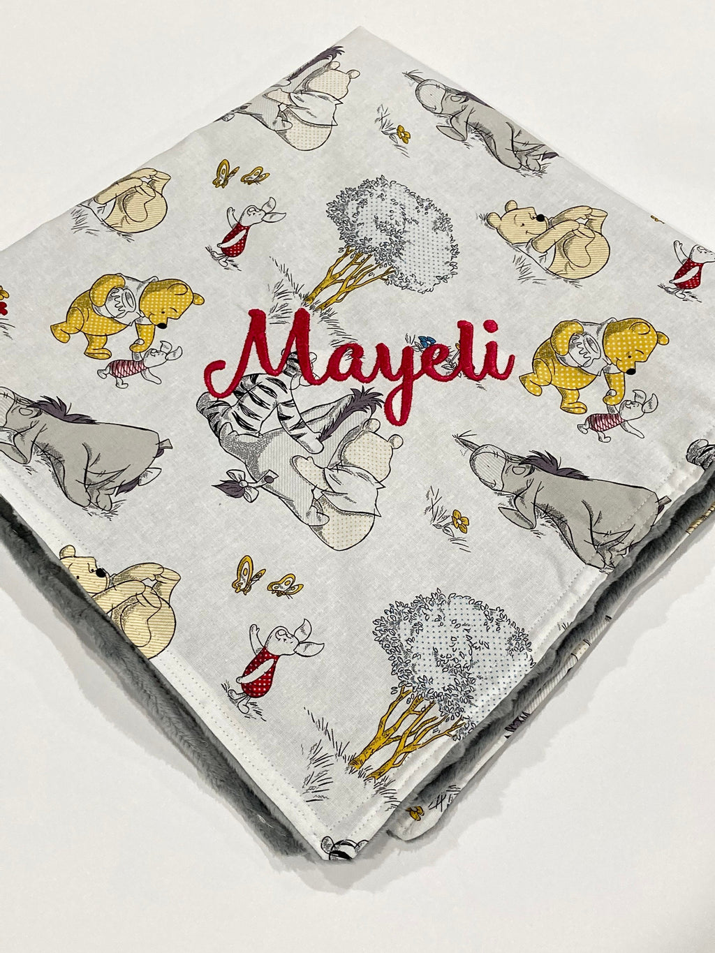 Baby Blanket made from Winnie the Pooh fabric ~ boy girl blanket ~ Cotton and minky~ baby gift ~Tigger Piglet Eeyore 28" ~ personalize