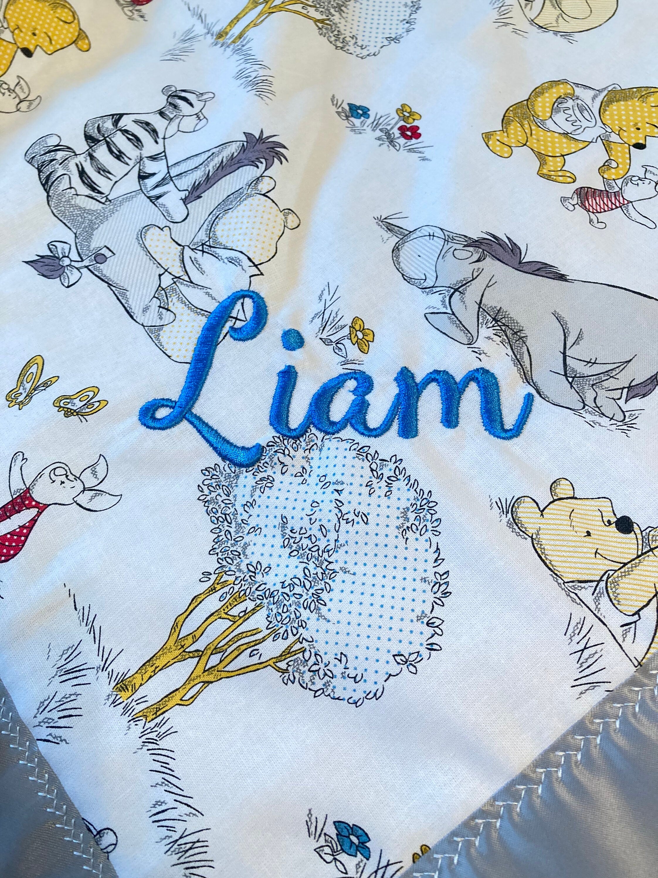 Personalize Baby Blanket made from Winnie the Pooh fabric for girl or boy in Cotton and minky, baby shower gift, Piglet Eeyore Tigger print