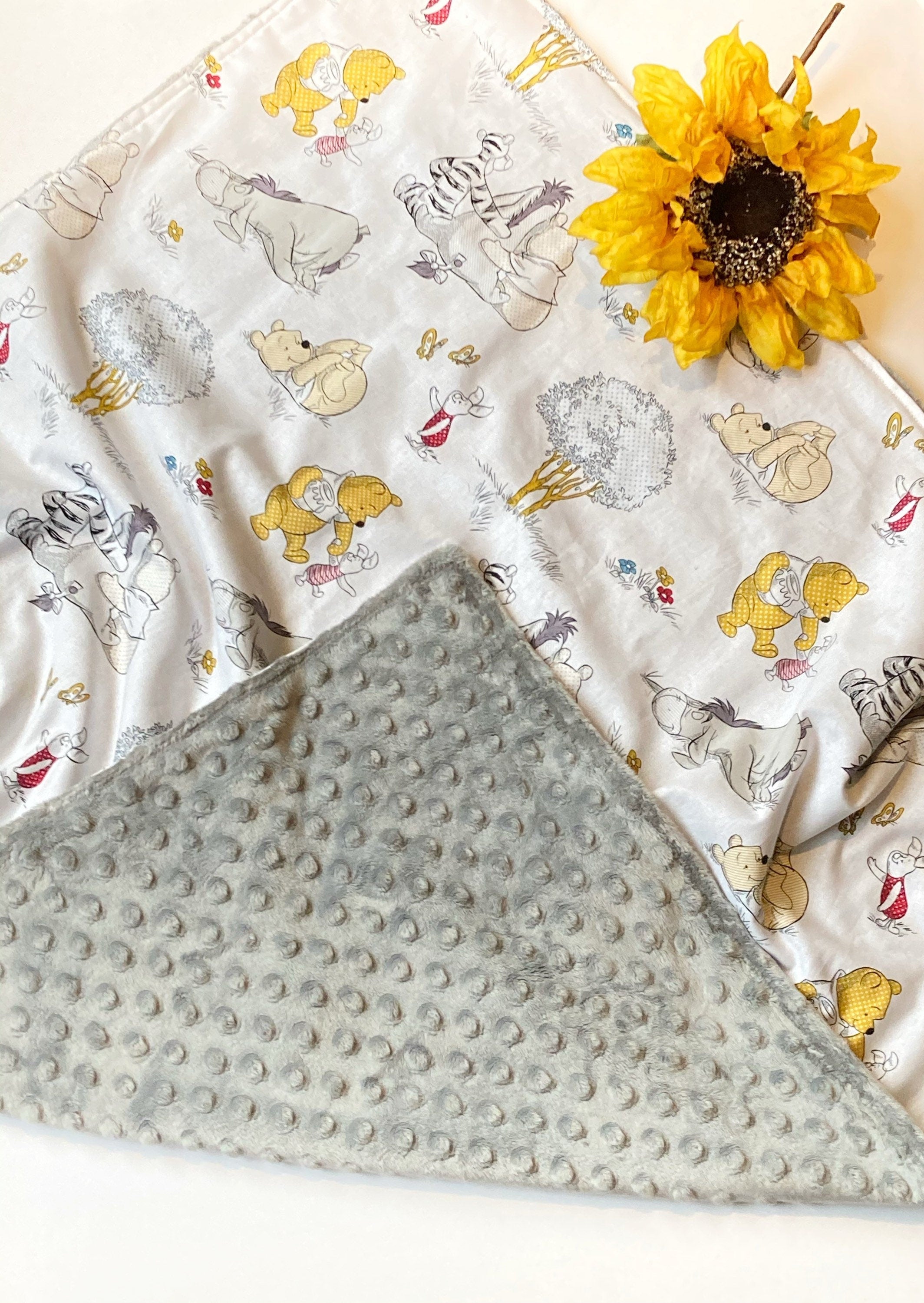 Baby Blanket made from Winnie the Pooh fabric ~ boy girl blanket ~ Cotton and minky~ baby gift ~Tigger Piglet Eeyore 28" ~ personalize