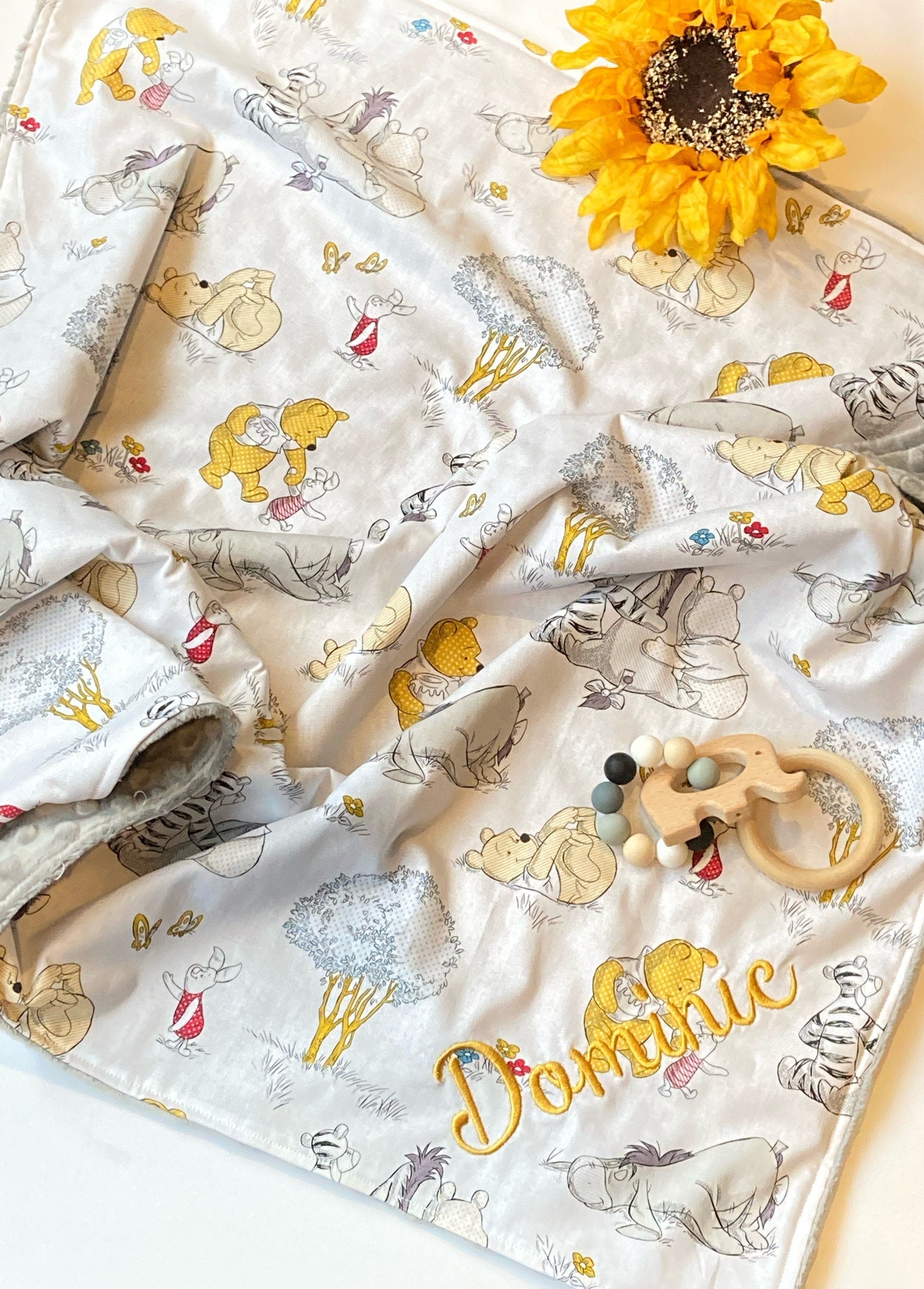 Baby Blanket made from Winnie the Pooh fabric ~ boy girl blanket ~ Cotton and minky~ baby gift ~Tigger Piglet Eeyore 28" ~ personalize