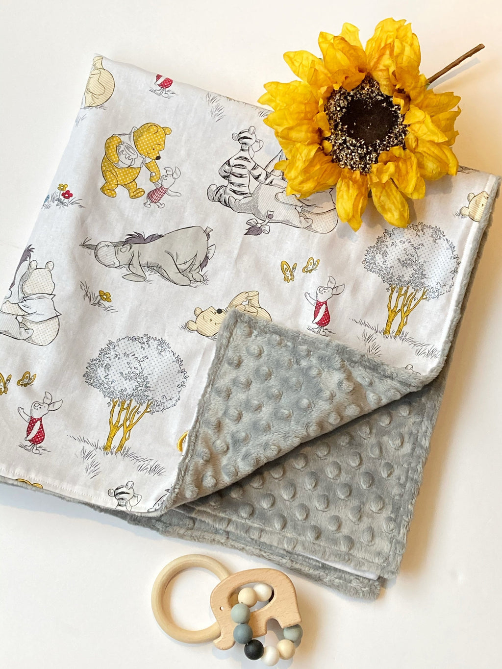 Baby Blanket made from Winnie the Pooh fabric ~ boy girl blanket ~ Cotton and minky~ baby gift ~Tigger Piglet Eeyore 28" ~ personalize