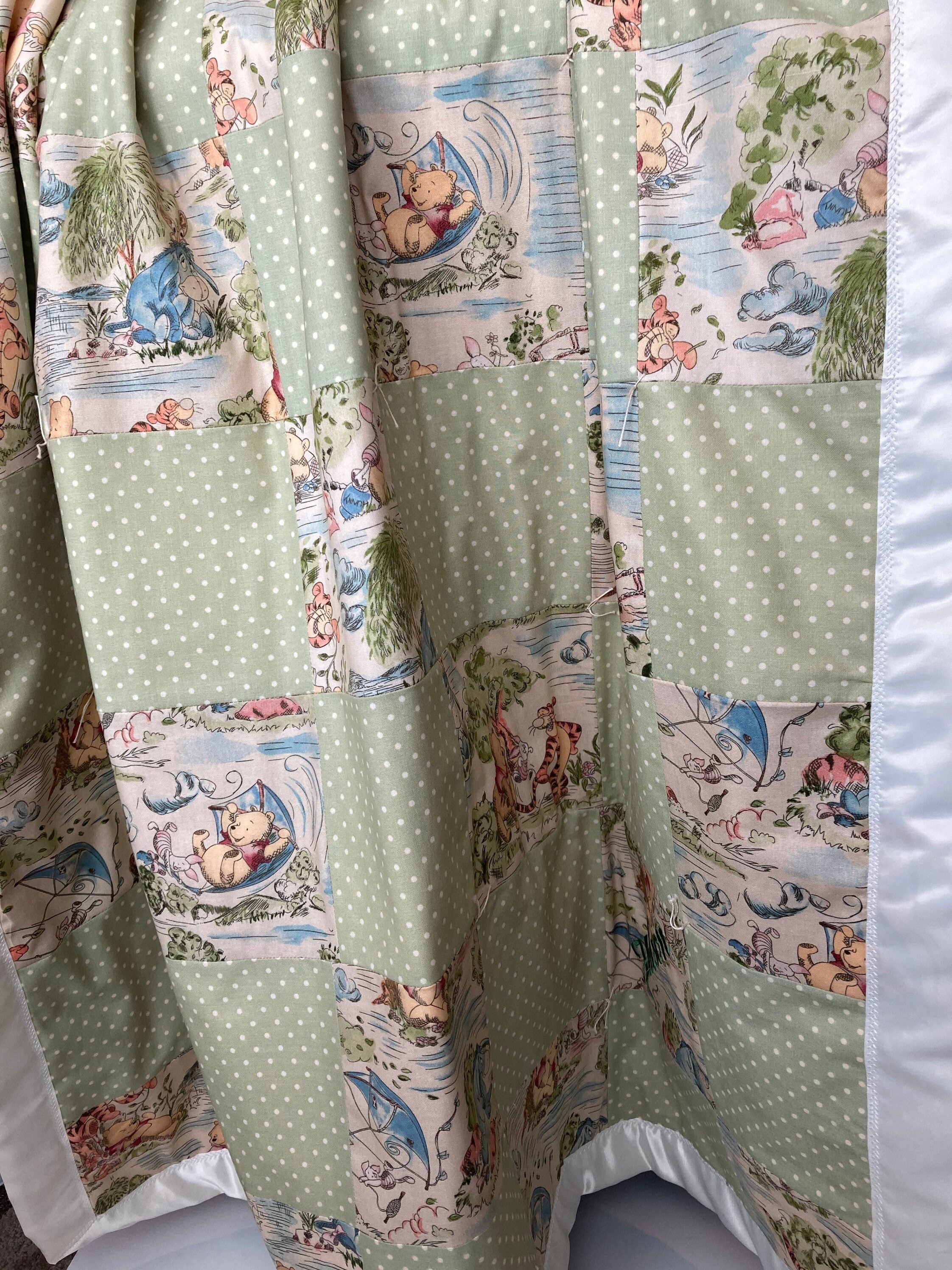 Baby crib Blanket made from Winnie the Pooh Cotton for girl or boy or adult nursery bedding with satin binding, baby shower gift personalize
