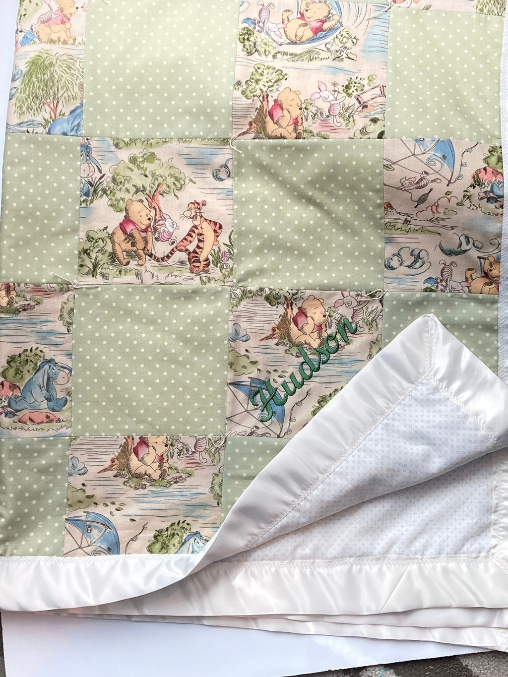 Baby crib Blanket made from Winnie the Pooh Cotton for girl or boy or adult nursery bedding with satin binding, baby shower gift personalize
