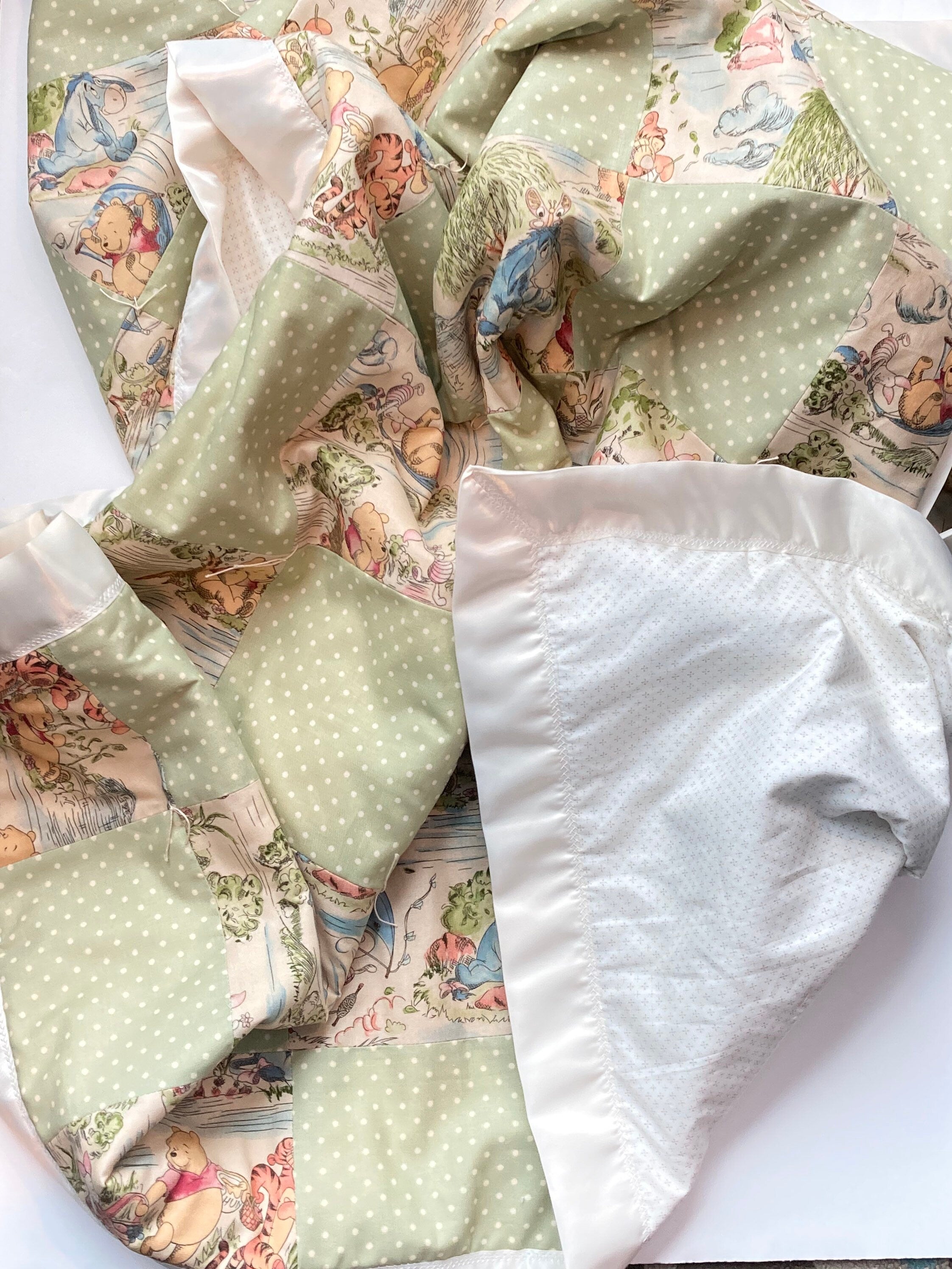 Baby crib Blanket made from Winnie the Pooh Cotton for girl or boy or adult nursery bedding with satin binding, baby shower gift personalize