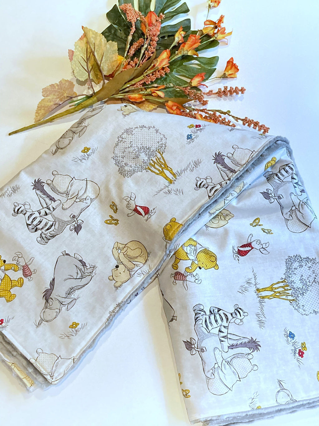 Personalize Baby Blanket made from Winnie the Pooh fabric for girl or boy in Cotton and minky, baby shower gift, Piglet Eeyore Tigger print