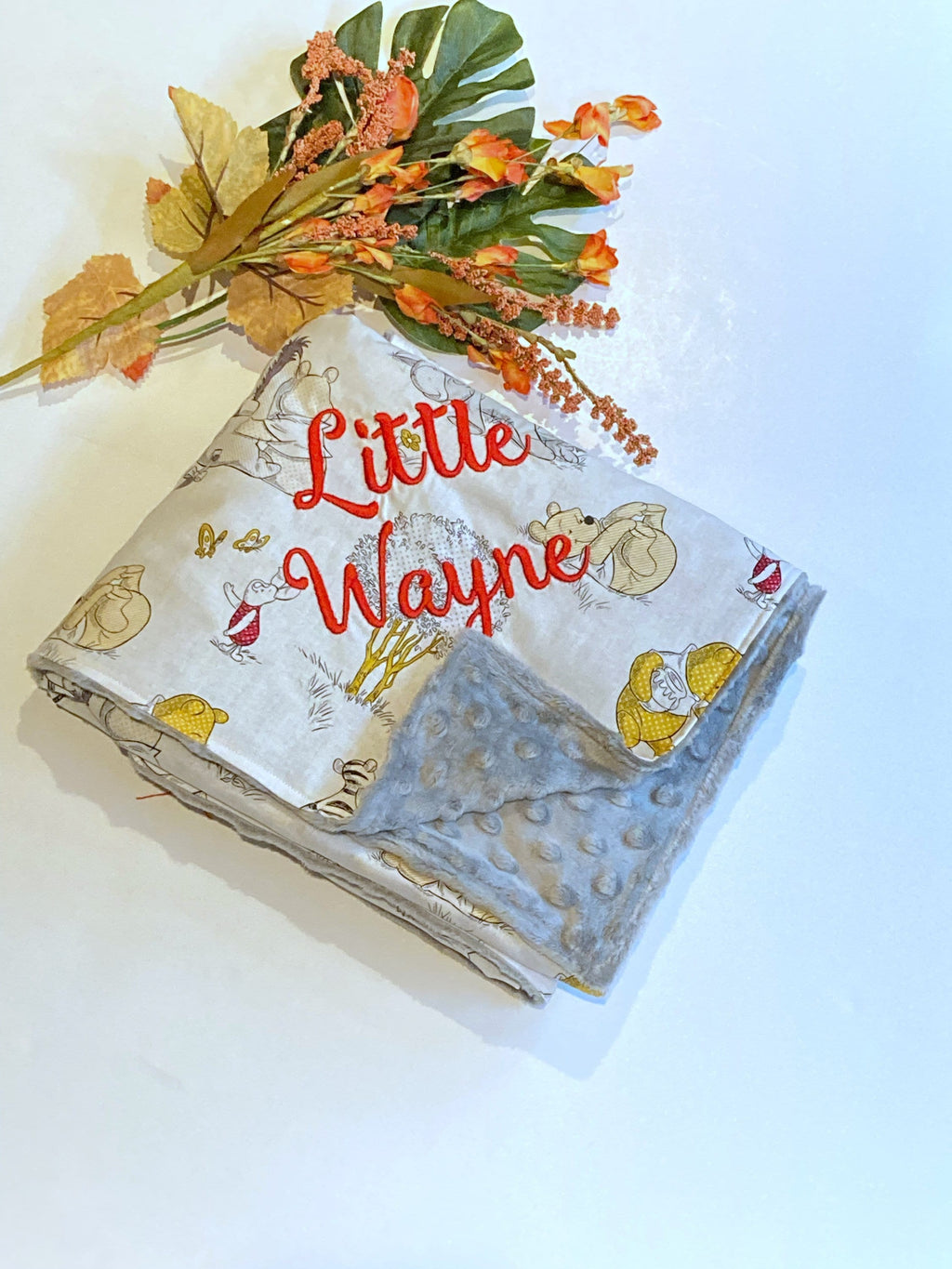 Personalize Baby Blanket made from Winnie the Pooh fabric for girl or boy in Cotton and minky, baby shower gift, Piglet Eeyore Tigger print