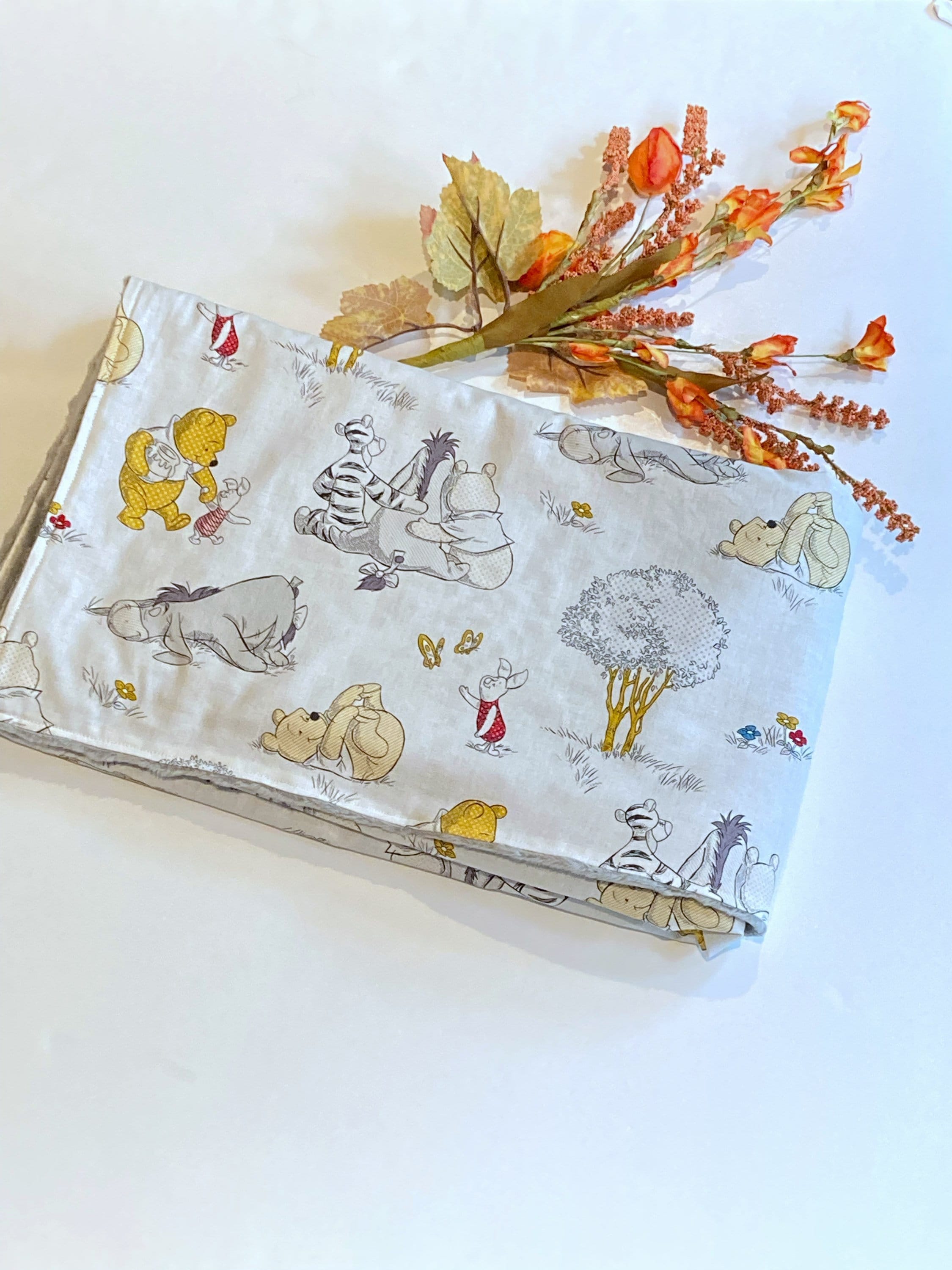 Personalize Baby Blanket made from Winnie the Pooh fabric for girl or boy in Cotton and minky, baby shower gift, Piglet Eeyore Tigger print