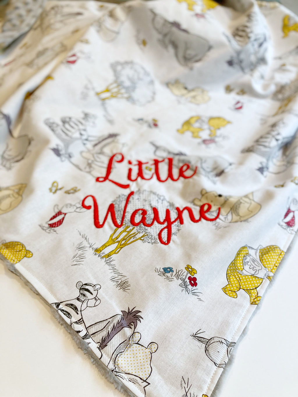 Personalize Baby Blanket made from Winnie the Pooh fabric for girl or boy in Cotton and minky, baby shower gift, Piglet Eeyore Tigger print