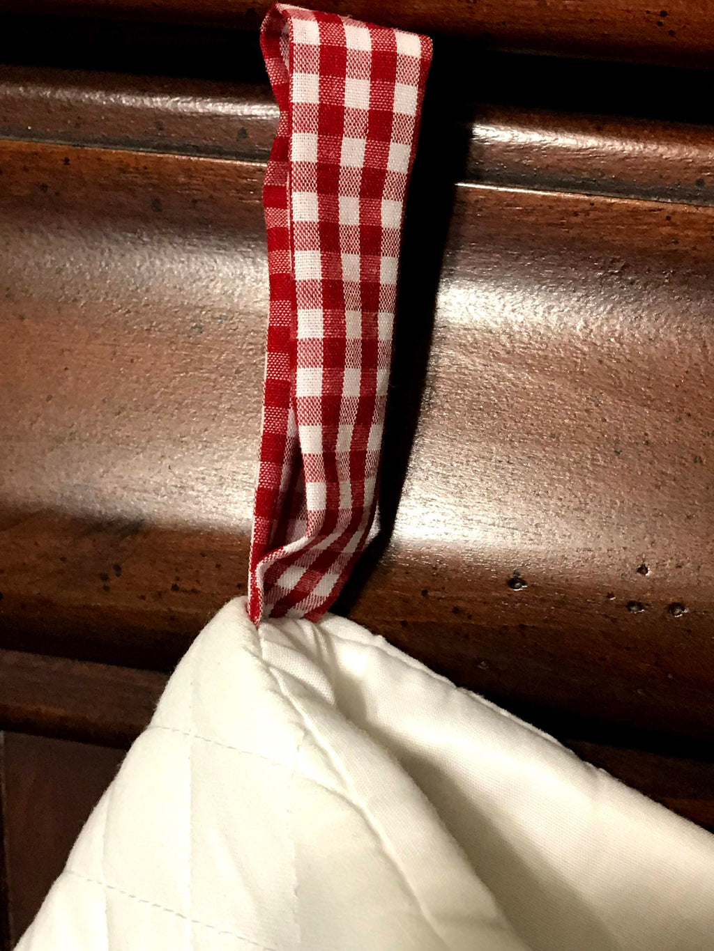 Personalized Pet Christmas stocking, red gingham plaid cat dog stocking, white quilted cuff, fully lined, embroidered paw and name, 18”