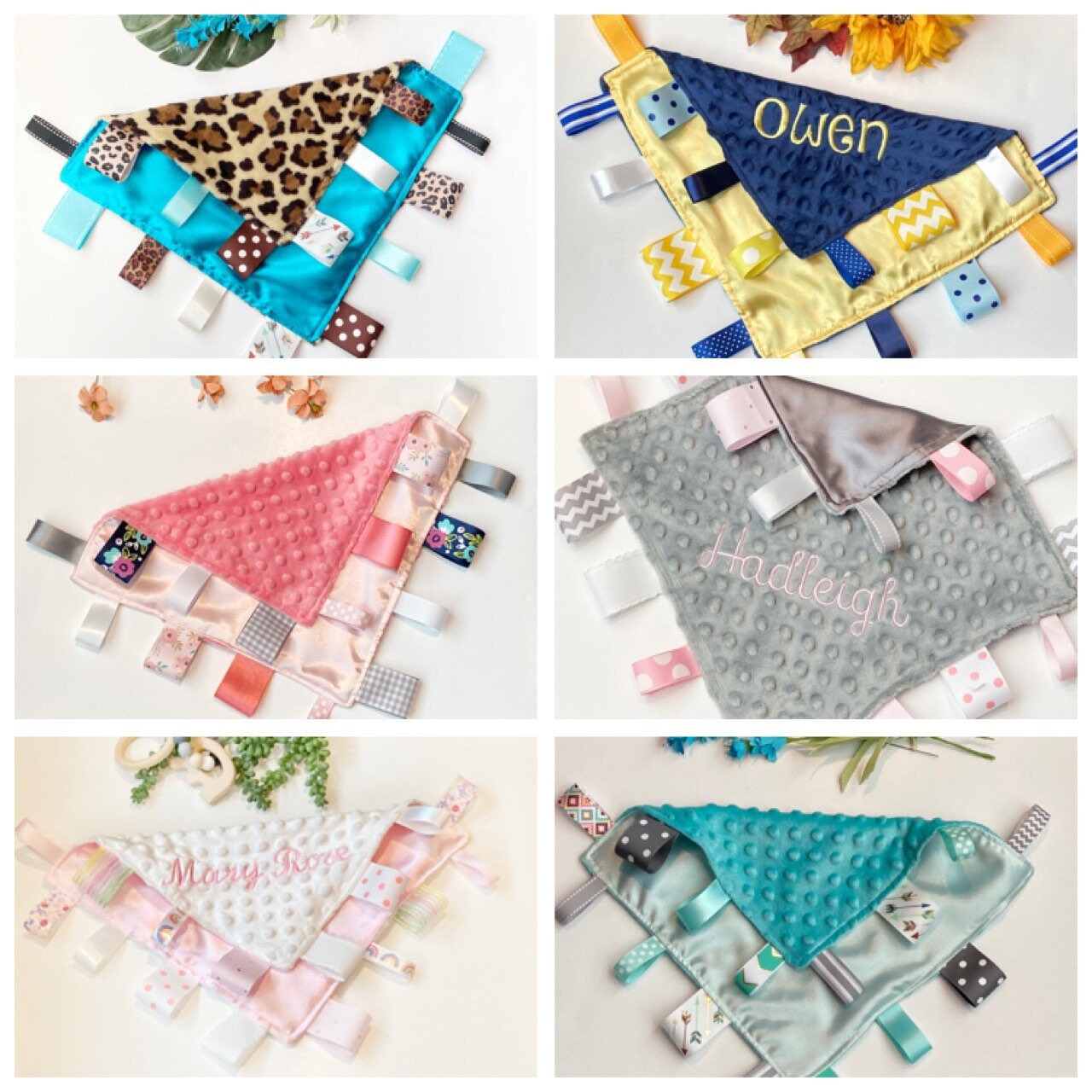 Personalized Satin Minky Ribbon Tag Lovey: 12" Sensory Blanket
