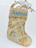 Personalized option Christmas stocking made from Winnie the Pooh fabric cotton and fully lined, minky or fur cuff colors, 18” x 8” size