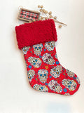 Sugar Skull personalized Christmas stocking, glitter black sugar skull or red Cotton and Minky cuff, fully lined 18” stocking