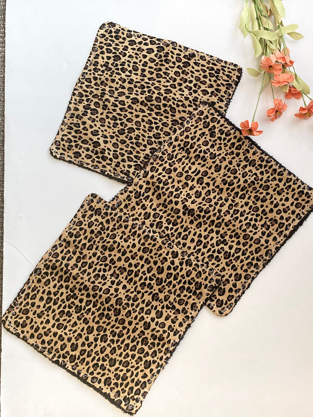 Personalize make up removal wash cloths in leopard cotton print with terry cloth back, mom gift set of 3, special gift with monogram option
