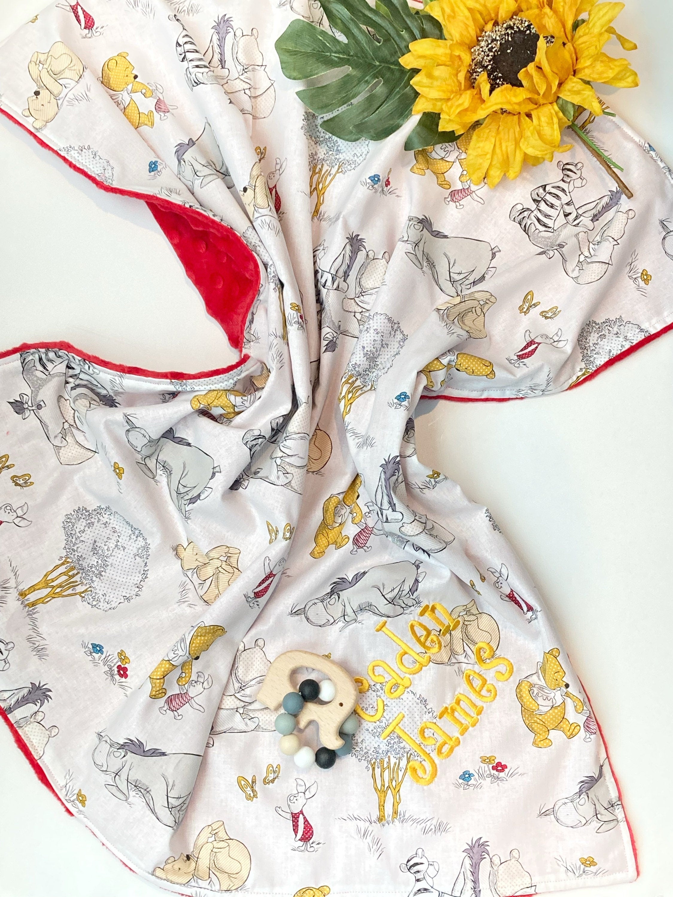 Baby Blanket made from Winnie the Pooh fabric ~ boy girl blanket ~ Cotton and minky~ baby gift ~Tigger Piglet Eeyore 28" ~ personalize